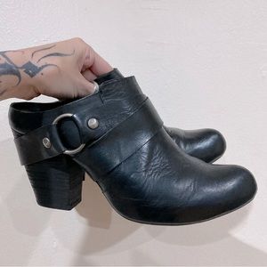 Kork-Ease Courtney Harness Slip On Biker Bootie Mule Black Leather Sz 10